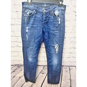 7 For All Mankind Josefina Skinny Boyfriend Jeans Women 24  Distress *28Wx25.5 I